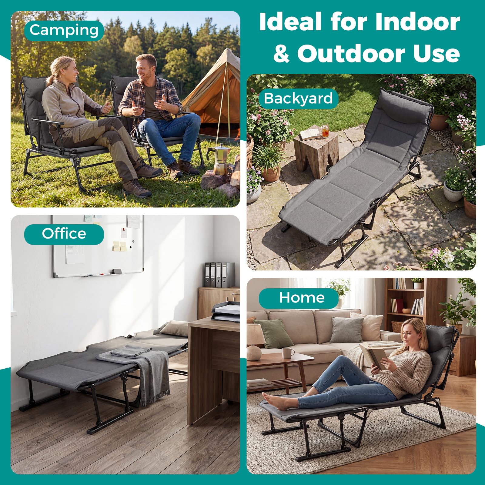 Tangkula 3 in 1 Folding Camping Cot Comfy Padded Convertible Single Sofa Chair