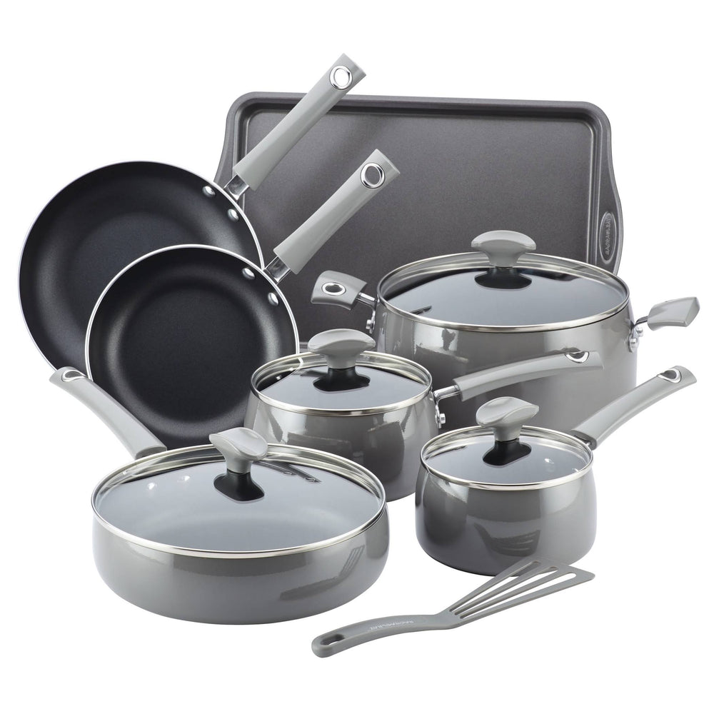 Rachael Ray Cityscapes Porcelain Enamel 12-Piece Cookware Set/SEA Salt Gray