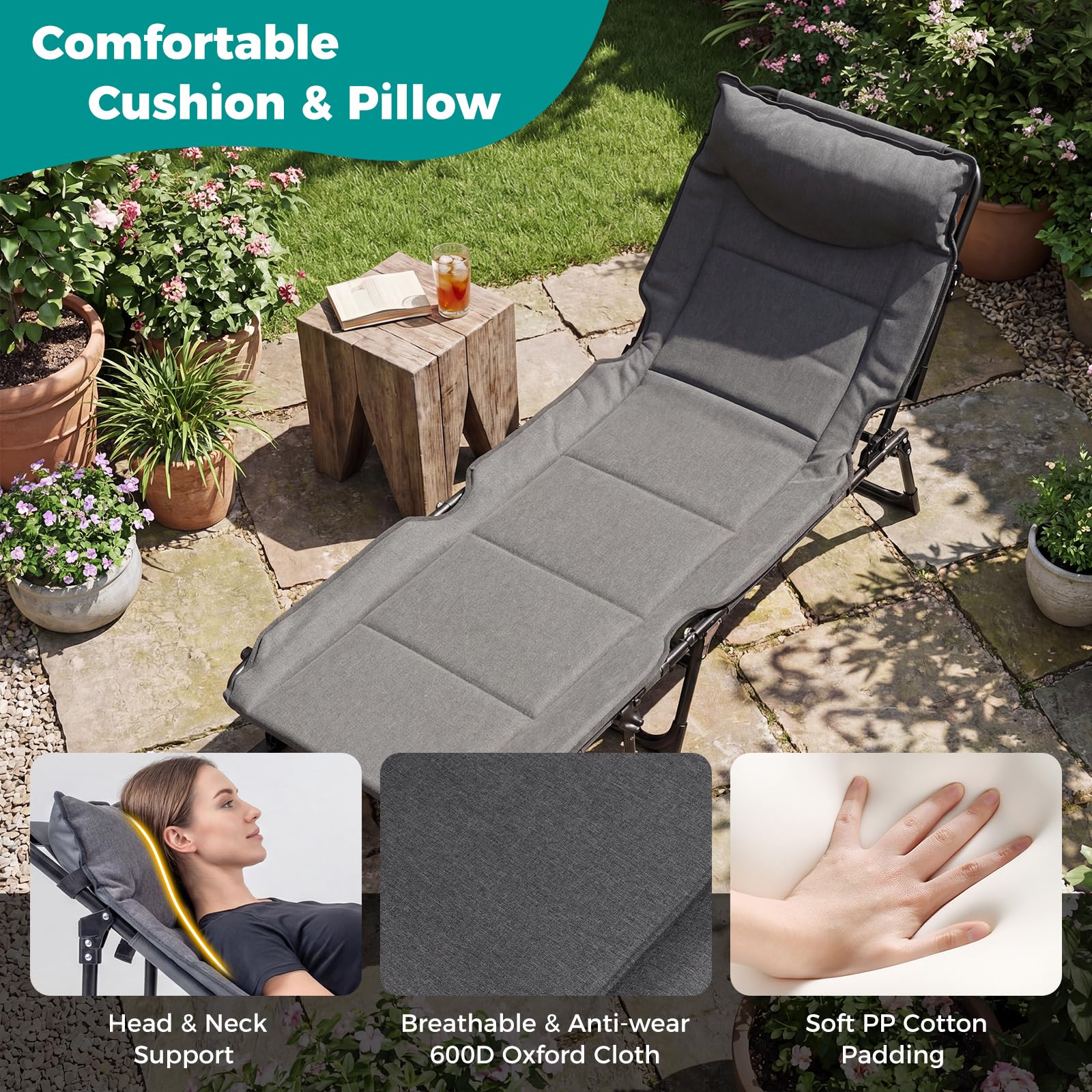 Tangkula 3 in 1 Folding Camping Cot Comfy Padded Convertible Single Sofa Chair