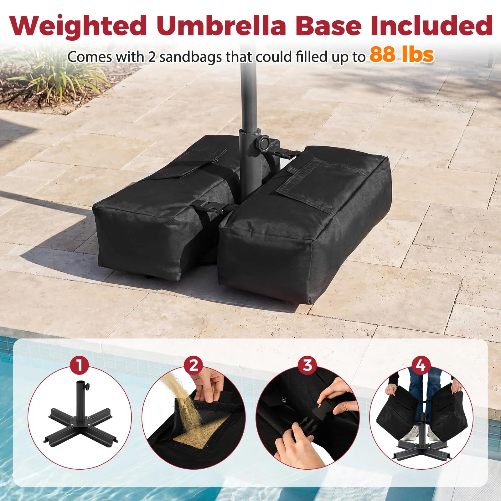 Tangkula 10 FT Patio Umbrella with Base Included with 2 Sandbags