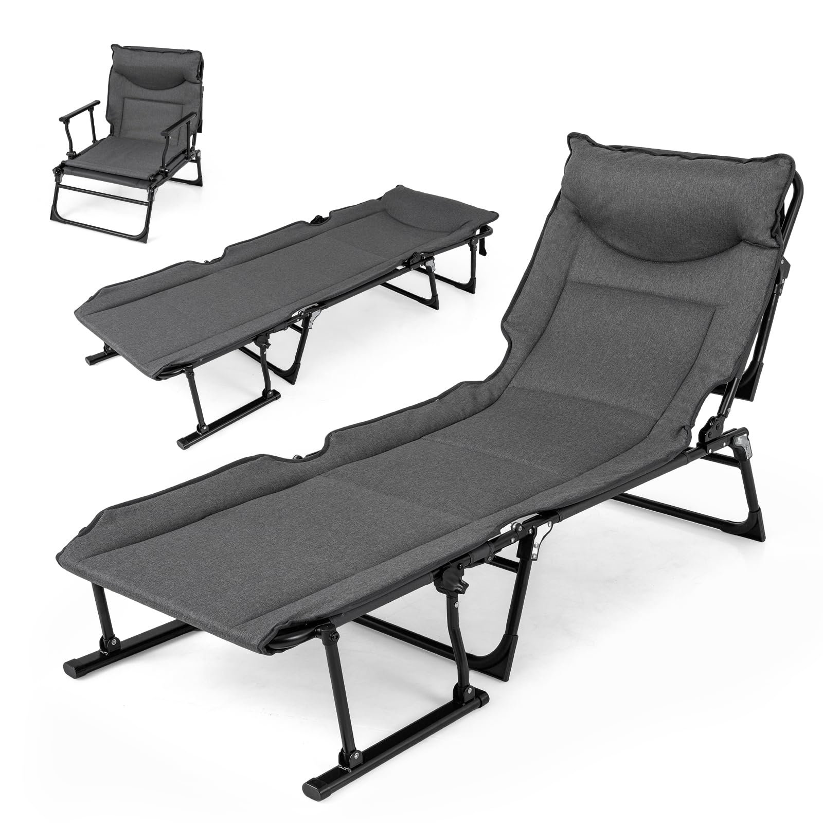 Tangkula 3 in 1 Folding Camping Cot Comfy Padded Convertible Single Sofa Chair